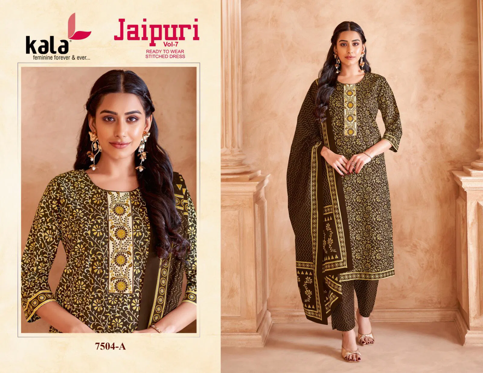 Jaipuri Vol 7 By Kala Printed Cotton Embroidery Dress Material Orders In India